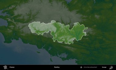 Pontivy. Fransa 'nın idari alanı koyu renkli bir yükseklik haritasına vurgulandı ve özetlendi