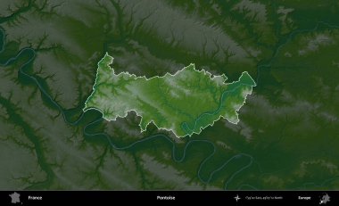 Pontoise. Fransa 'nın idari alanı koyu renkli bir yükseklik haritasına vurgulandı ve özetlendi