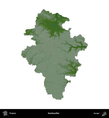 Rambouillet. Fransa 'nın idari bölgesi renkli bir yükseklik haritasında beyaza izole edilmiş