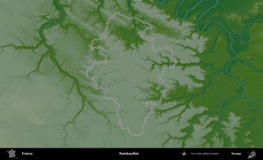 Rambouillet. Renkli bir yükseklik haritasında Fransa 'nın ana yönetim alanı belirtilmiş