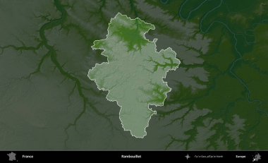 Rambouillet. Fransa 'nın idari alanı koyu renkli bir yükseklik haritasına vurgulandı ve özetlendi