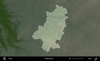 Rochechouart 'ta. Fransa 'nın idari alanı koyu renkli bir yükseklik haritasına vurgulandı ve özetlendi