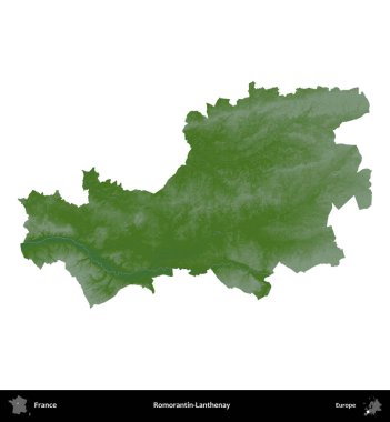 Romorantin-Lanthenay. Fransa 'nın idari bölgesi renkli bir yükseklik haritasında beyaza izole edilmiş