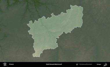 Saint-Amand-Montrond. Fransa 'nın idari alanı koyu renkli bir yükseklik haritasına vurgulandı ve özetlendi