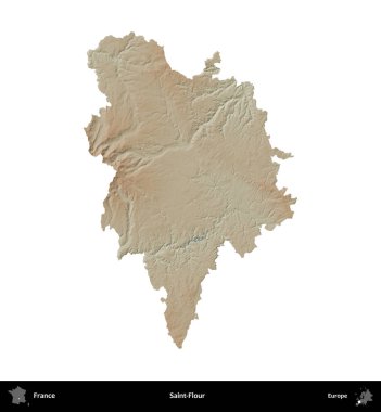 Aziz Un. Fransa 'nın idari bölgesi renkli bir yükseklik haritasında beyaza izole edilmiş