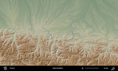 Saint-Gauden 'lar. Renkli bir yükseklik haritasında Fransa 'nın ana yönetim alanı belirtilmiş