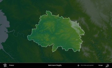 Saint-Jean-d'Angely. Fransa 'nın idari alanı koyu renkli bir yükseklik haritasına vurgulandı ve özetlendi
