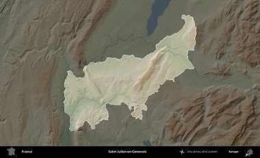 Saint-Julien-en-Genevois. Fransa 'nın idari alanı koyu renkli bir yükseklik haritasına vurgulandı ve özetlendi