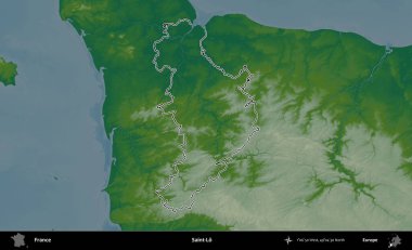 Aziz Lo. Renkli bir yükseklik haritasında Fransa 'nın ana yönetim alanı belirtilmiş
