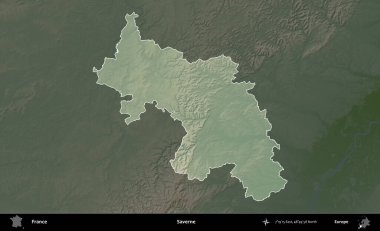 Saverne. Fransa 'nın idari alanı koyu renkli bir yükseklik haritasına vurgulandı ve özetlendi