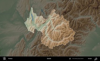 Savoie. Fransa 'nın idari alanı koyu renkli bir yükseklik haritasına vurgulandı ve özetlendi