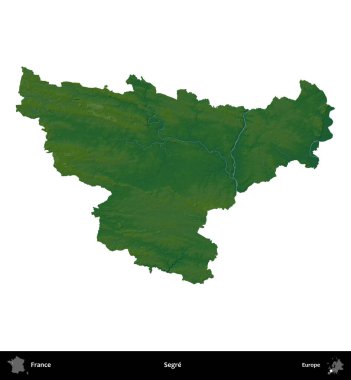 Segre. Fransa 'nın idari bölgesi renkli bir yükseklik haritasında beyaza izole edilmiş