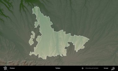 Hedefler. Fransa 'nın idari alanı koyu renkli bir yükseklik haritasına vurgulandı ve özetlendi
