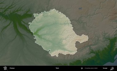 Tarn. Fransa 'nın idari alanı koyu renkli bir yükseklik haritasına vurgulandı ve özetlendi
