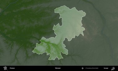 Vierzon. Fransa 'nın idari alanı koyu renkli bir yükseklik haritasına vurgulandı ve özetlendi