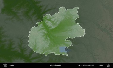 Vitry-le-Francois. Fransa 'nın idari alanı koyu renkli bir yükseklik haritasına vurgulandı ve özetlendi