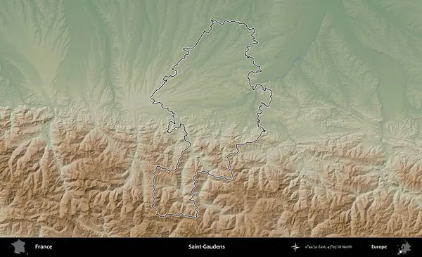 Saint-Gauden 'lar. Renkli bir yükseklik haritasında Fransa 'nın ana yönetim alanı belirtilmiş