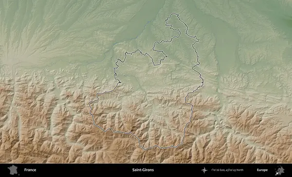 Saint-Gironlar. Renkli bir yükseklik haritasında Fransa 'nın ana yönetim alanı belirtilmiş