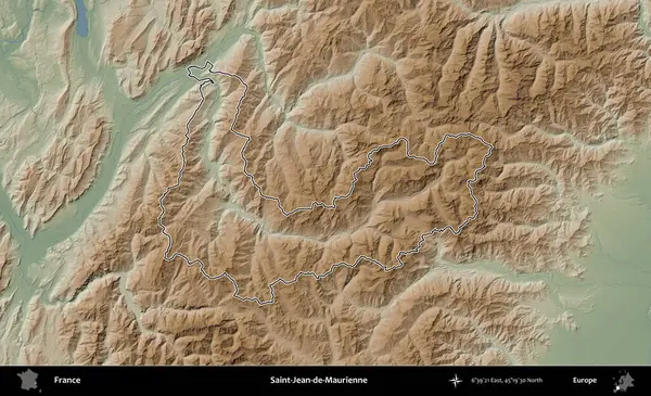 Saint-Jean-de-Maurienne. Renkli bir yükseklik haritasında Fransa 'nın ana yönetim alanı belirtilmiş