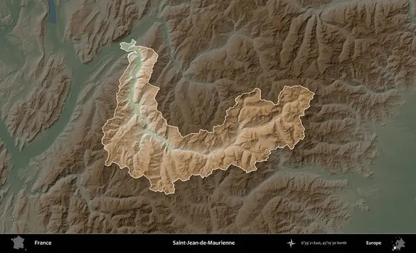 Saint-Jean-de-Maurienne. Fransa 'nın idari alanı koyu renkli bir yükseklik haritasına vurgulandı ve özetlendi