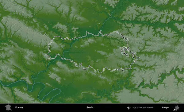 Senlis. Renkli bir yükseklik haritasında Fransa 'nın ana yönetim alanı belirtilmiş