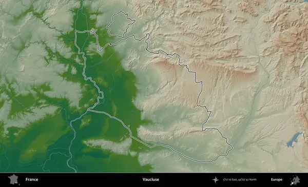 Vaucluse. Renkli bir yükseklik haritasında Fransa 'nın ana yönetim alanı belirtilmiş