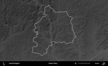 Amber Vadisi Birleşik Krallık 'ın gri ölçekli yükseklik haritasında özetlenmiş idari alanı