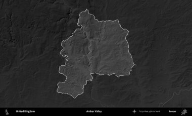 Amber Vadisi Birleşik Krallık 'ın idari alanı kararmış bir gri tonlama yükselme haritasına vurgulanmış ve özetlenmiştir