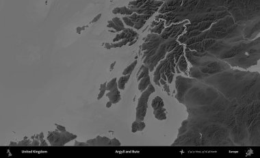 Argyll ve Bute. Birleşik Krallık 'ın gri ölçekli yükseklik haritasında özetlenmiş idari alanı