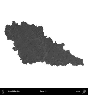 Babergh. Birleşik Krallık 'ın idari alanı gri ölçekli yükseklik haritasında beyaza izole edildi
