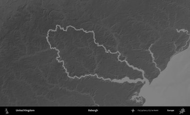 Babergh. Birleşik Krallık 'ın gri ölçekli yükseklik haritasında özetlenmiş idari alanı