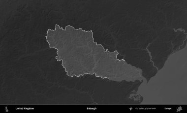 Babergh. Birleşik Krallık 'ın idari alanı kararmış bir gri tonlama yükselme haritasına vurgulanmış ve özetlenmiştir