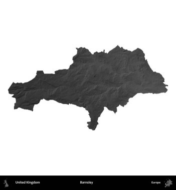 Barnsley. Birleşik Krallık 'ın idari alanı gri ölçekli yükseklik haritasında beyaza izole edildi