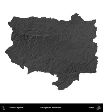 Basingstoke ve Deane. Birleşik Krallık 'ın idari alanı gri ölçekli yükseklik haritasında beyaza izole edildi