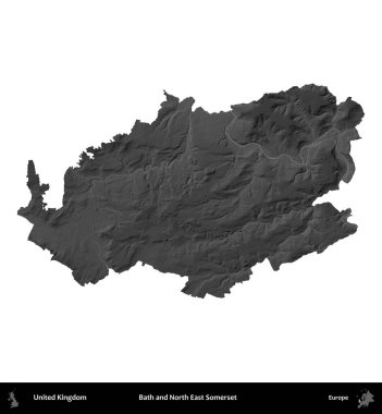 Bath ve Kuzey Doğu Somerset. Birleşik Krallık 'ın idari alanı gri ölçekli yükseklik haritasında beyaza izole edildi