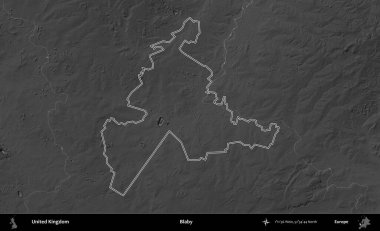 Blaby. Birleşik Krallık 'ın gri ölçekli yükseklik haritasında özetlenmiş idari alanı