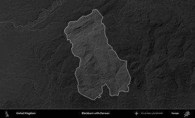 Blackburn ve Darwen. Birleşik Krallık 'ın idari alanı kararmış bir gri tonlama yükselme haritasına vurgulanmış ve özetlenmiştir