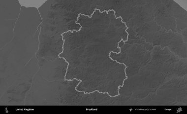 Çöller Ülkesi. Birleşik Krallık 'ın gri ölçekli yükseklik haritasında özetlenmiş idari alanı