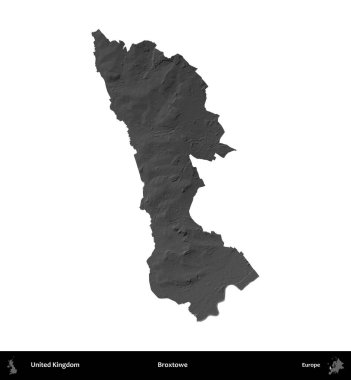Broxtowe. Birleşik Krallık 'ın idari alanı gri ölçekli yükseklik haritasında beyaza izole edildi