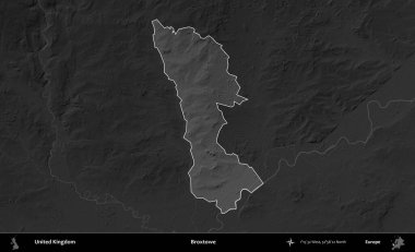 Broxtowe. Birleşik Krallık 'ın idari alanı kararmış bir gri tonlama yükselme haritasına vurgulanmış ve özetlenmiştir
