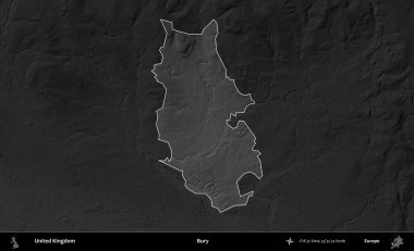Gömmek. Birleşik Krallık 'ın idari alanı kararmış bir gri tonlama yükselme haritasına vurgulanmış ve özetlenmiştir