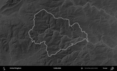 Calderdale 'de. Birleşik Krallık 'ın gri ölçekli yükseklik haritasında özetlenmiş idari alanı