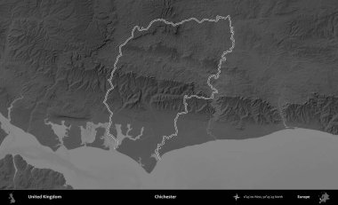 Chichester. Birleşik Krallık 'ın gri ölçekli yükseklik haritasında özetlenmiş idari alanı