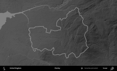 Chorley. Birleşik Krallık 'ın gri ölçekli yükseklik haritasında özetlenmiş idari alanı