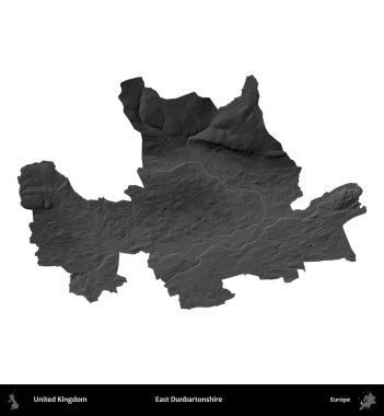Doğu Dunbartonshire. Birleşik Krallık 'ın idari alanı gri ölçekli yükseklik haritasında beyaza izole edildi