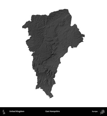Doğu Hampshire. Birleşik Krallık 'ın idari alanı gri ölçekli yükseklik haritasında beyaza izole edildi