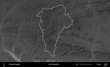 Doğu Hampshire. Birleşik Krallık 'ın gri ölçekli yükseklik haritasında özetlenmiş idari alanı
