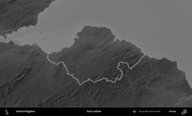 Doğu Lothian. Birleşik Krallık 'ın gri ölçekli yükseklik haritasında özetlenmiş idari alanı