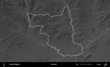 Yıkama. Birleşik Krallık 'ın gri ölçekli yükseklik haritasında özetlenmiş idari alanı