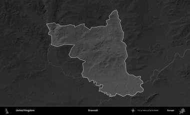 Yıkama. Birleşik Krallık 'ın idari alanı kararmış bir gri tonlama yükselme haritasına vurgulanmış ve özetlenmiştir